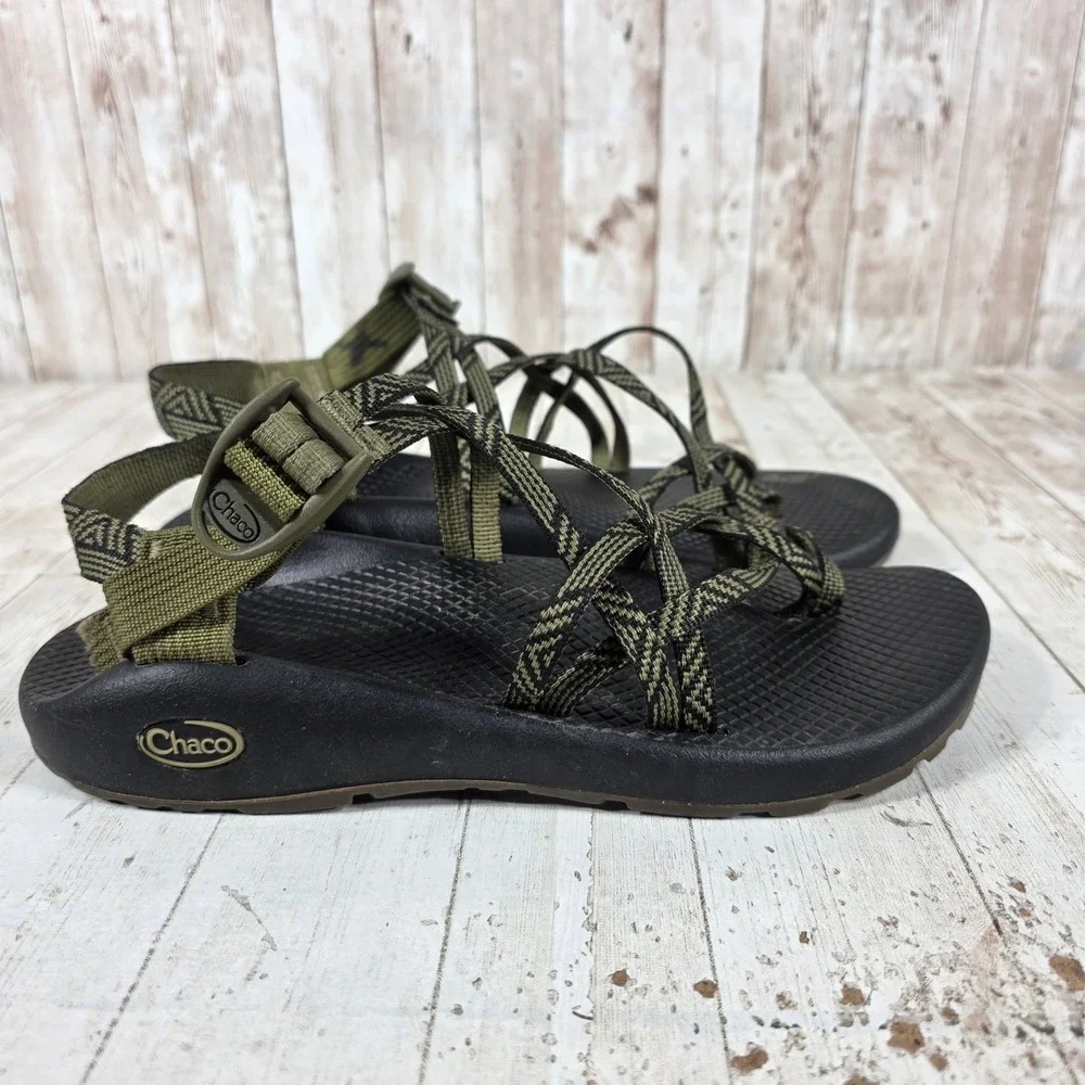 Chaco Z/Cloud 2 Womens Sandal Size 9 Olive Green Black Double Strap Toe Loop